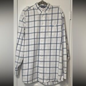 George Strait Cowboy Cut by Wrangler Men's XL Button Down Shirt Blue White Plaid